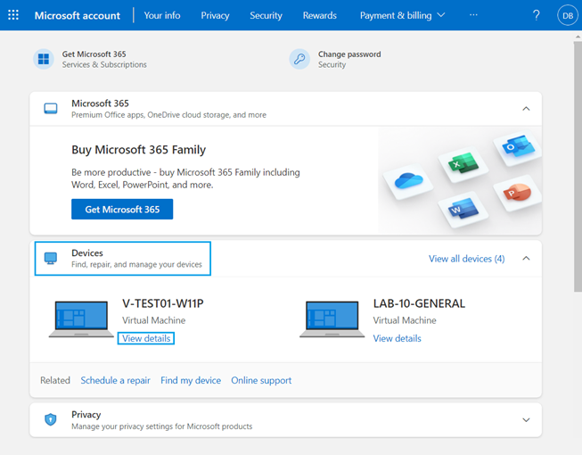 Localisation de la clé de récupération BitLocker dans votre compte