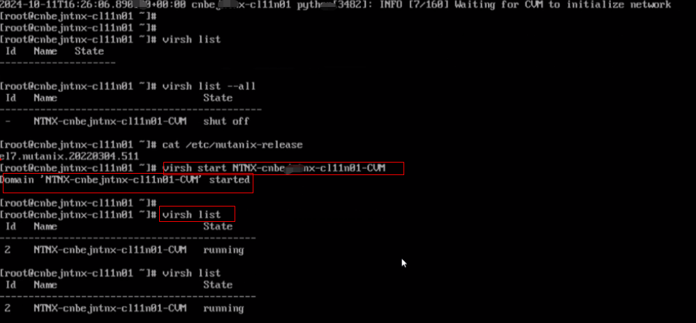 Screenshot of commands deployed