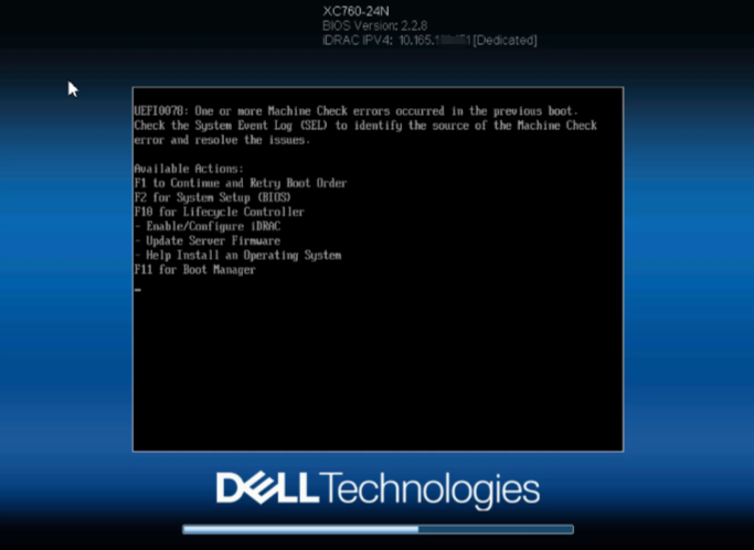 Screenshot of machine check error