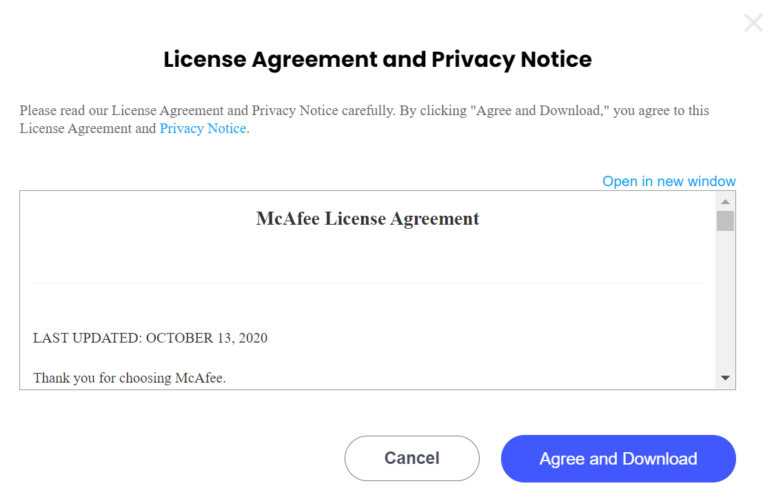 McAfee license agreement