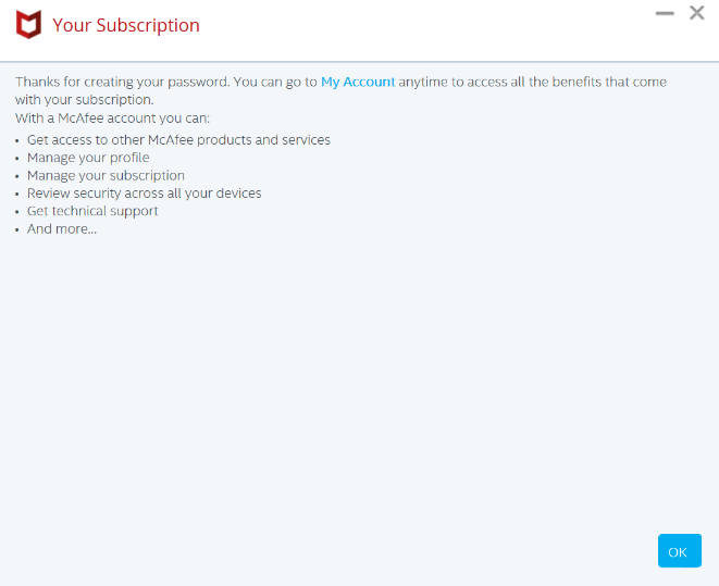 McAfee confirming password creation