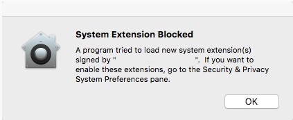 Error de extensión del sistema bloqueada