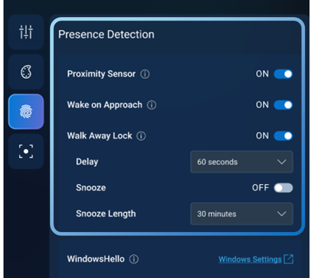 Stránka Rozpoznání přítomnosti