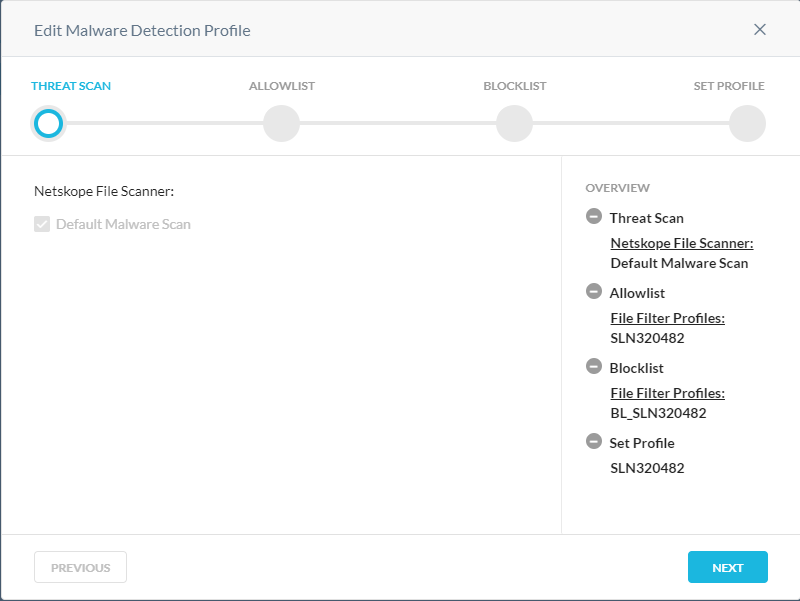 Malware Detection Profile Threat Scan bearbeiten