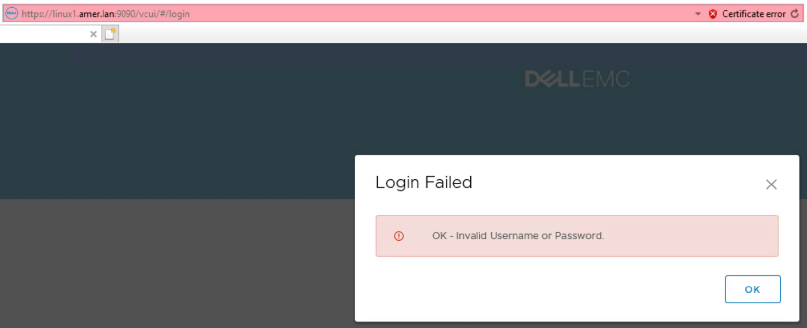 Falha no log-in: OK - Nome de usuário ou senha inválidos