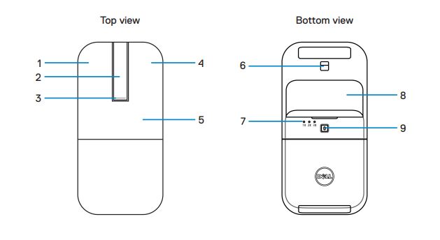 Dell Bluetooth-rejsemus MS700 set nedefra og ovenfra