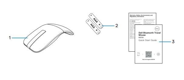 Innholdet i esken med Dell Bluetooth Travel Mouse MS700