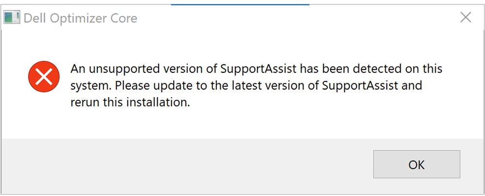 Nepodporovaná verze zprávy aplikace SupportAssist