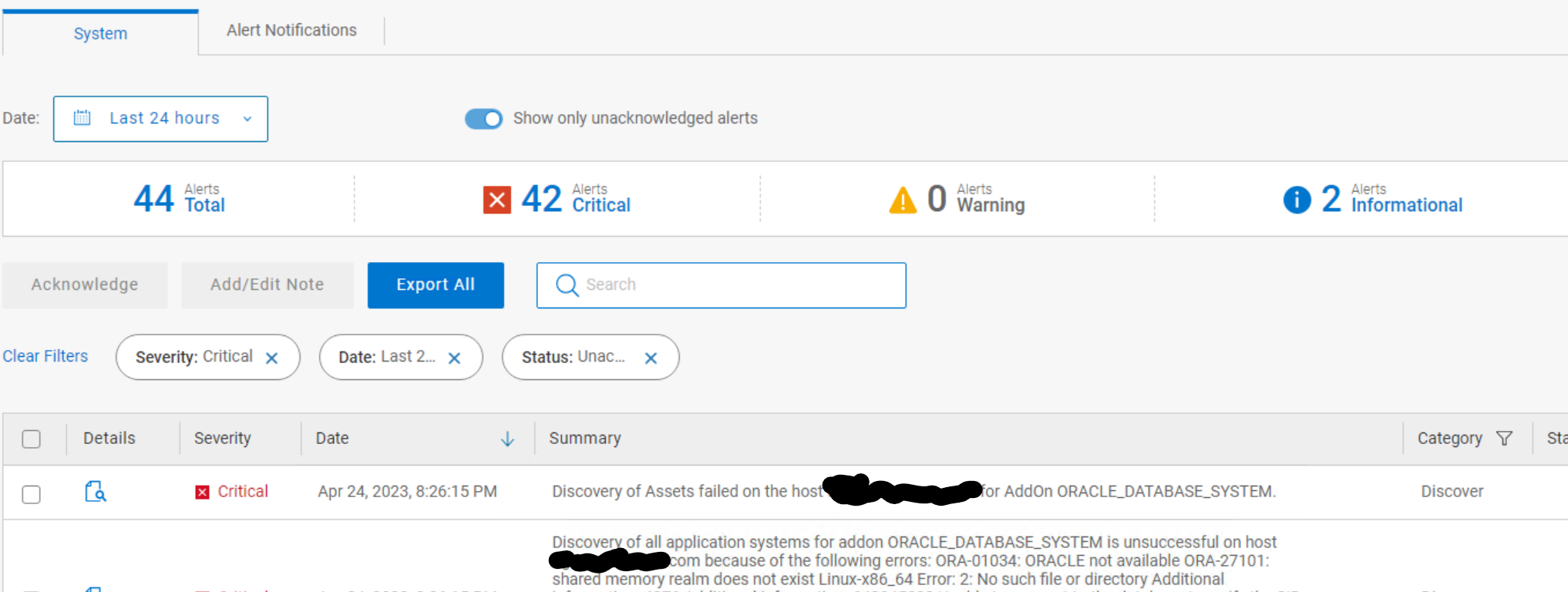 PowerProtect Oracle Discoveries генерує критичні оповіщення для баз