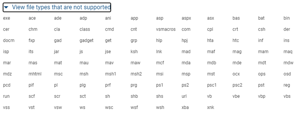 Unsupported file types