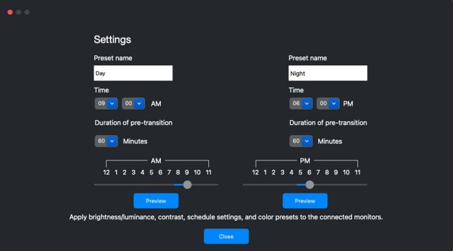 Dell Display and Peripheral Manager Scheduling Time for Brightness or Contrast Settings in Schedule Mode