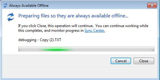 Dialogové okno Always available offline