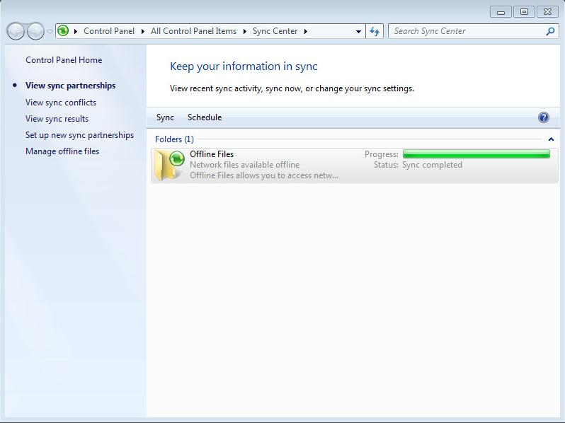 Úspěšné výsledky centra synchronizace pro složky offline
