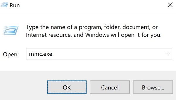 Type mmc.exe