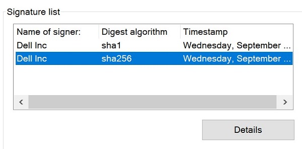 Velg den høyeste tilgjengelige algoritmen Forsendring, og klikk på Details (Detaljer)