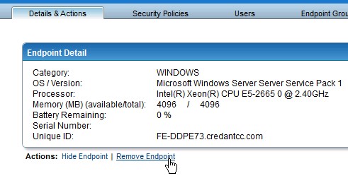 Fare clic su Rimuovi endpoint