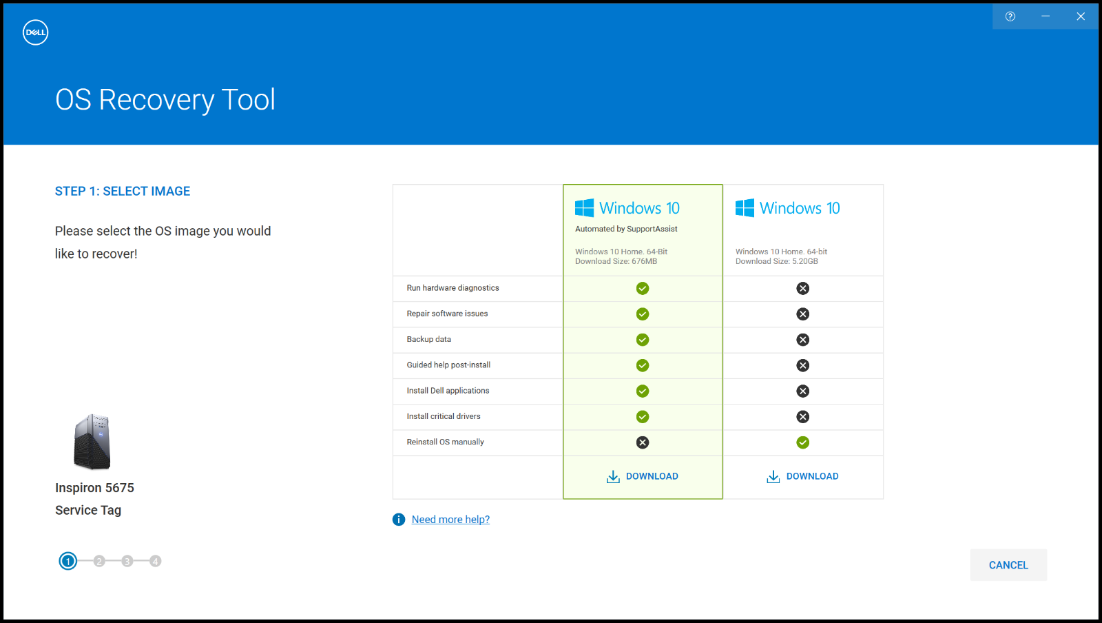 Skillnad mellan Windows 10 Automated by SupportAssist- och Windows 10-avbildningar