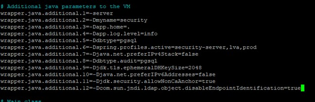 Lisää line wrapper.java.additional.XX=-Dcom.sun.jndi.ldap.object.disableEndpointIdentification=true