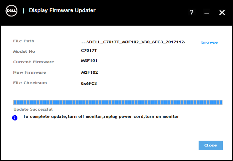 Schermata Dell Display Firmware Updater