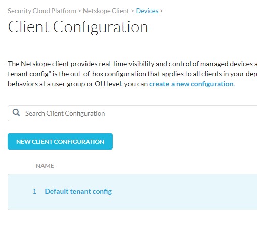 Clique em Default Tenant config (Configuração padrão do tenant)