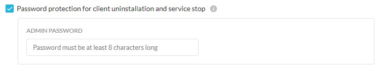 Cochez la case password protection for client uninstallation and service stop