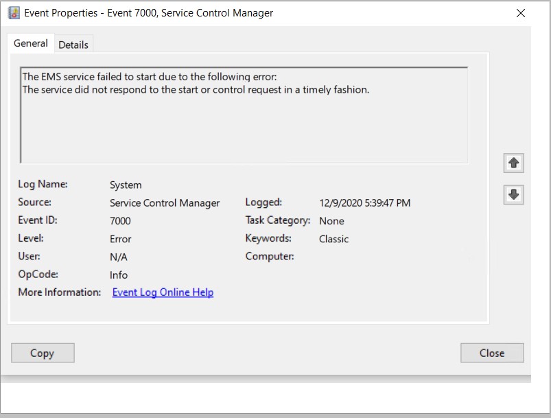 Windows System Event Log