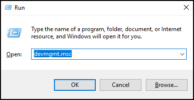 输入了 devmgmt.msc 命令的 Windows 运行框