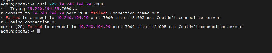 The following shows a connection failure