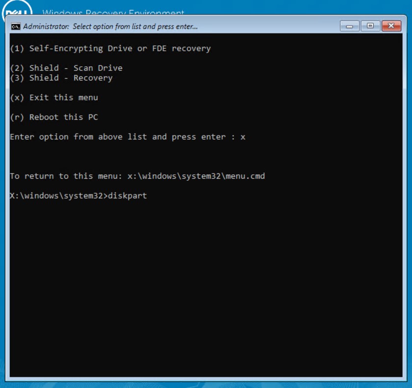 Stisknutím klávesy x přejděte do nabídky