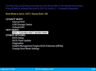 Figure 6. Select the USB flash drive on the One-time start menu 2