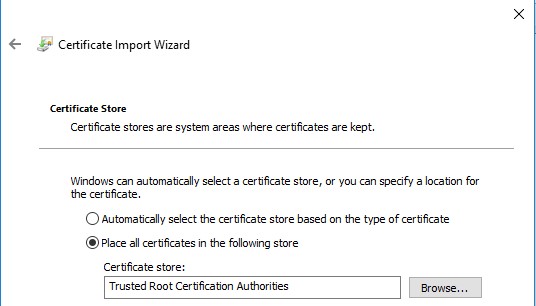 Všechny certifikáty umístit v&nbsp;následujícím úložišti