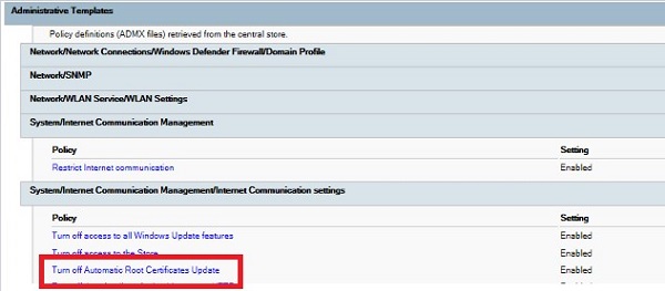 Vypnutí automatické aktualizace kořenových certifikátů
