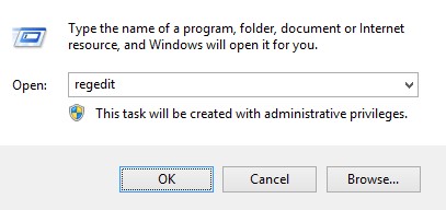 Zadejte text regedit.
