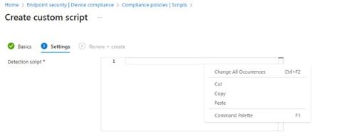 Cliquez avec le bouton droit de la souris dans la zone Script de détection, puis sélectionnez Coller