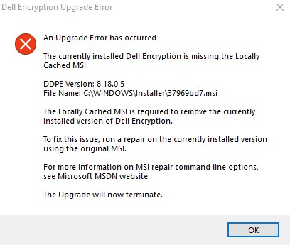 Dell Encryption-Upgradefehler