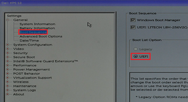 Change Boot List Option from Legacy to UEFI in BIOS settings