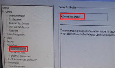 Enable the Secure Boot Enable setting in BIOS