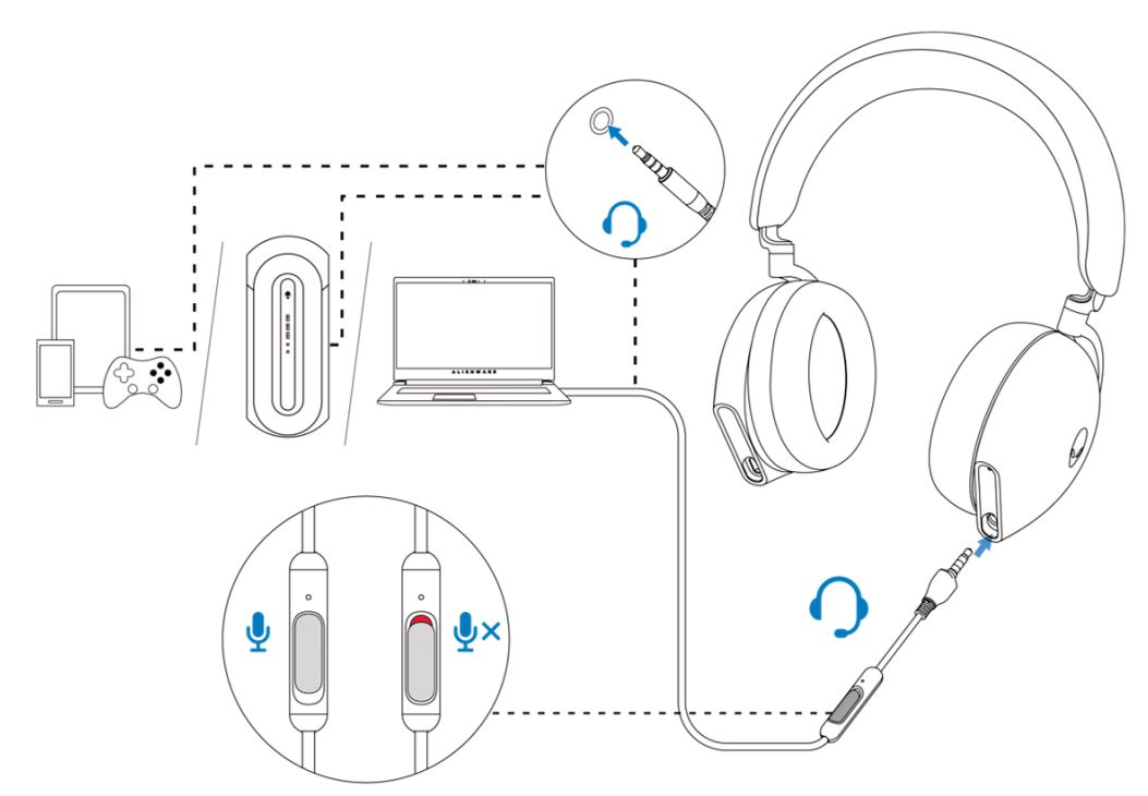 Connecting the headset to your device using the Inline audio cable