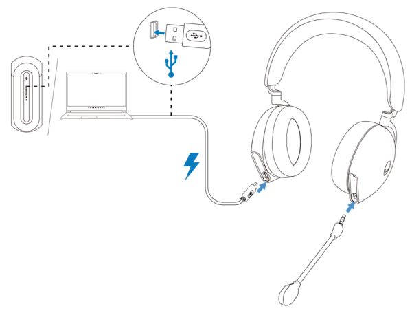 Aufladen des Alienware 920H Tri-Mode Wireless