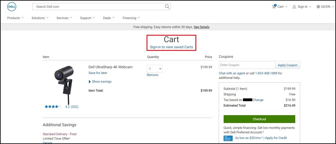 Dell.com Cart View