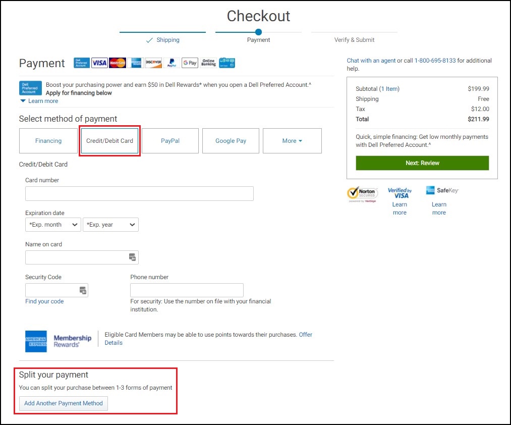 Dell.com Checkout Payment Options