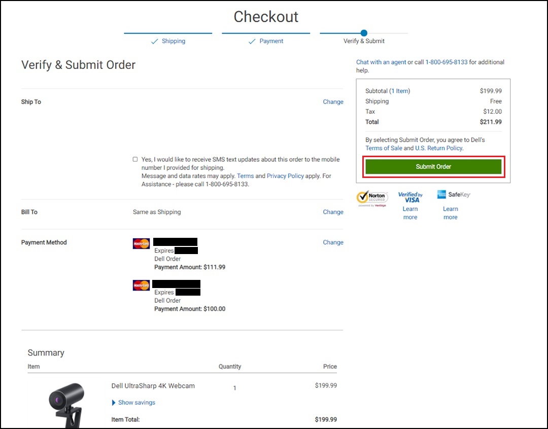 Dell.com Checkout Submit Order