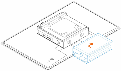 Aligning the screws on the power adapter enclosure and VESA mount