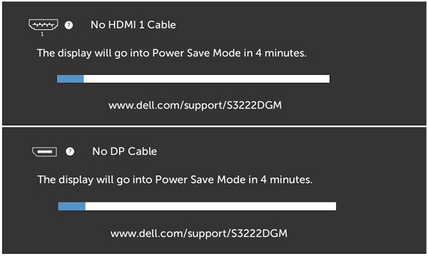 Écran Dell S3222DGM : aucun câble détecté