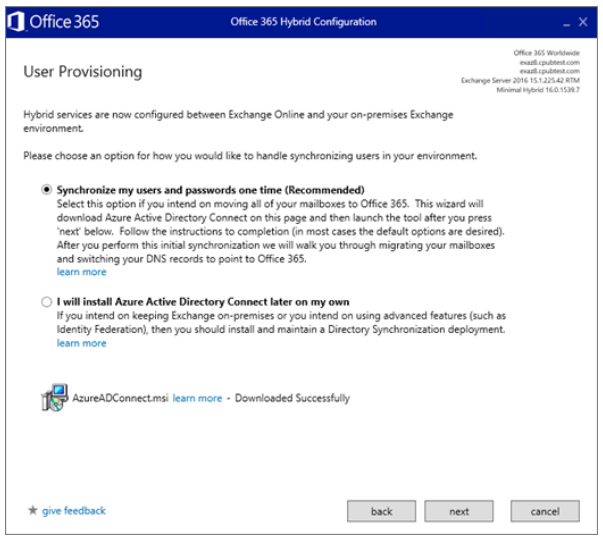 Hybridní konfigurace Office 365