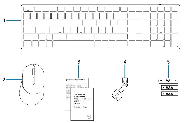 DELL KM7321W clavier Souris incluse RF sans fil + Bluetooth AZERTY Belge  Gris, Titane sur