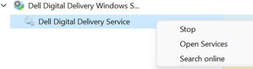 Остановка службы Dell Digital Delivery
