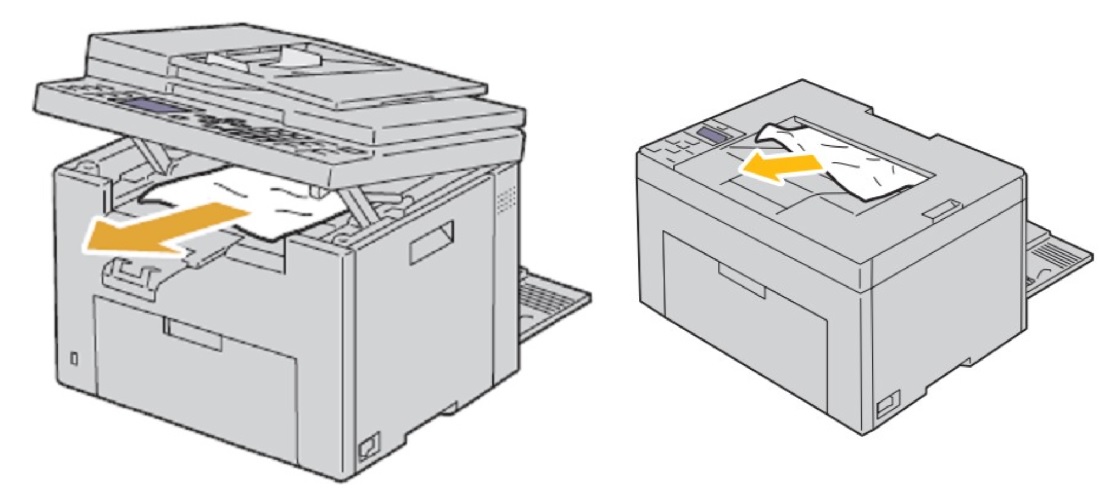 remove paper jammed in output tray