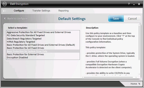 Uživatelské rozhraní Default Settings