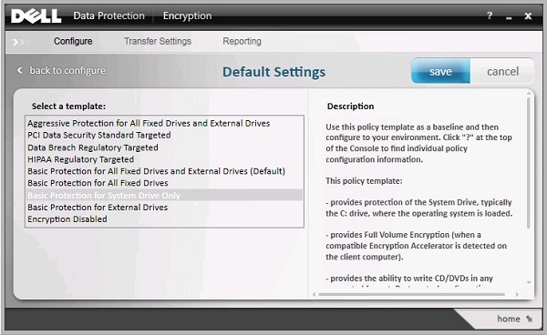 Interfaccia utente Default Settings